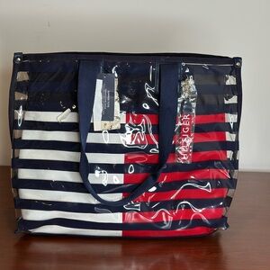 Tommy Hilfiger Clear Striped Tote in Red, White, and Blue